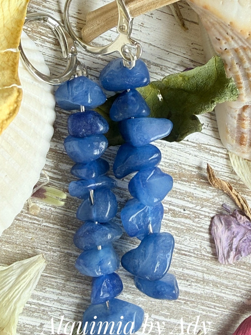 Blue untreated sapphire Chip Stone Dangle Earrings